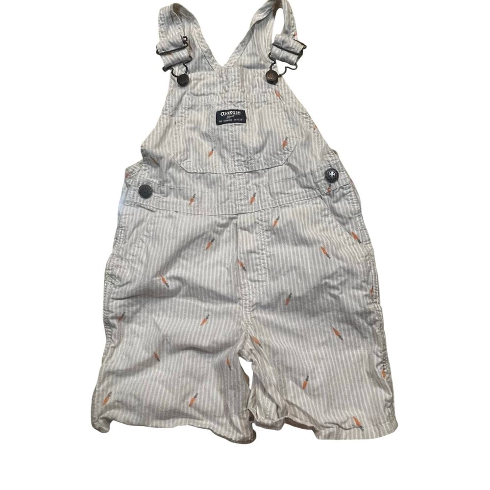 OshKosh B’gosh Boy 4T Toddler Overalls‎ Carrot Print Striped Spring Easter